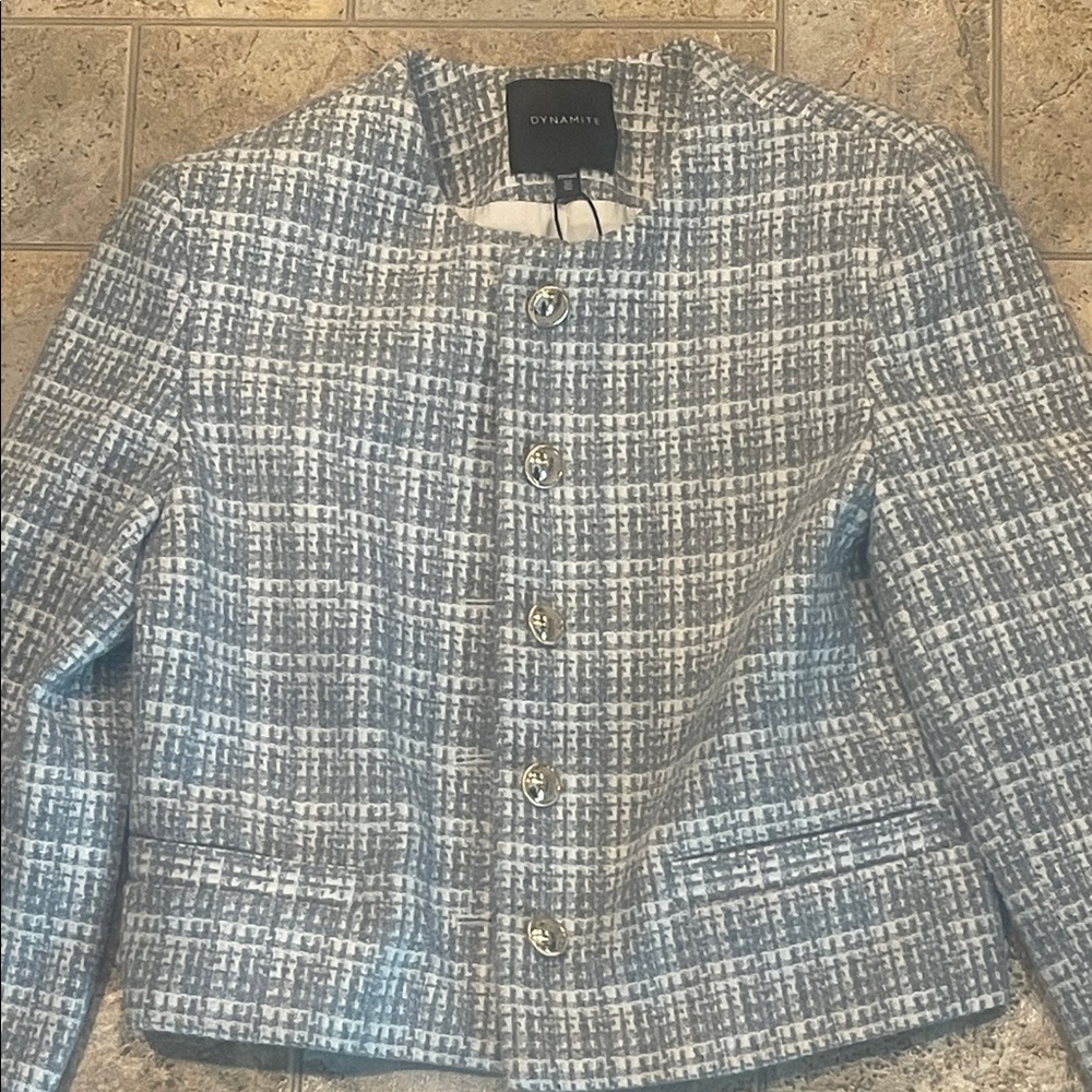 Dynamite Women's Gray and White Tweed Blazer